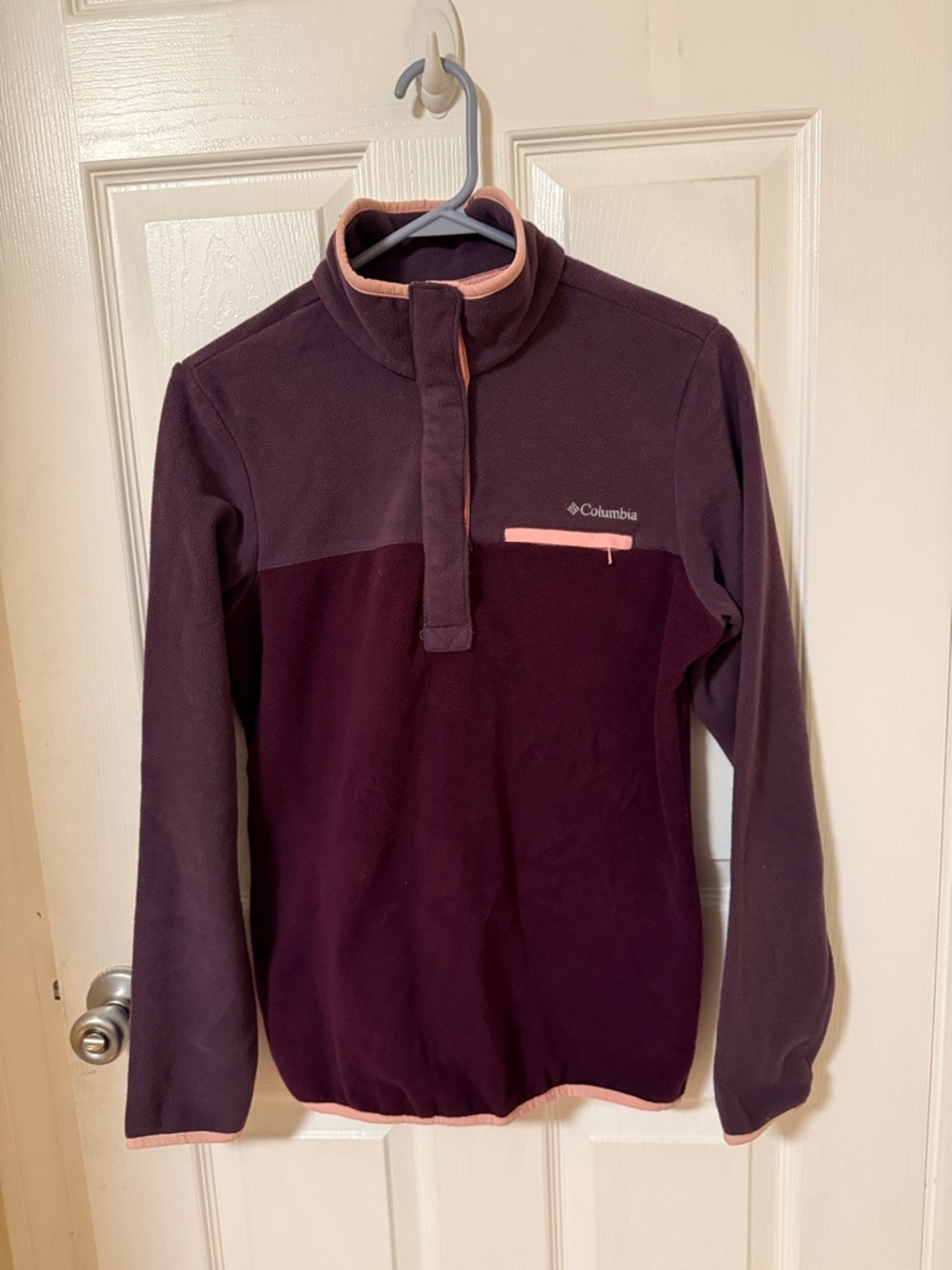 Columbia Women’s Plum and Dark Plum Fleece Pullover with Pink Trim